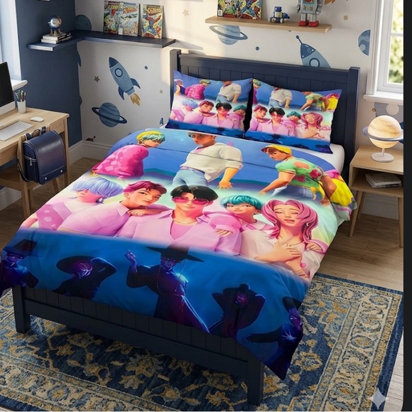 NEW KPOP DEMON HUNTERS SAJA BOYS QUEEN SIZE Bedding Set JINU MYSTERY ROMANCE